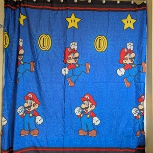 NINTENDO Mario Bros Fabric Shower Curtain Kids Video Games FREE HOOKS Blue